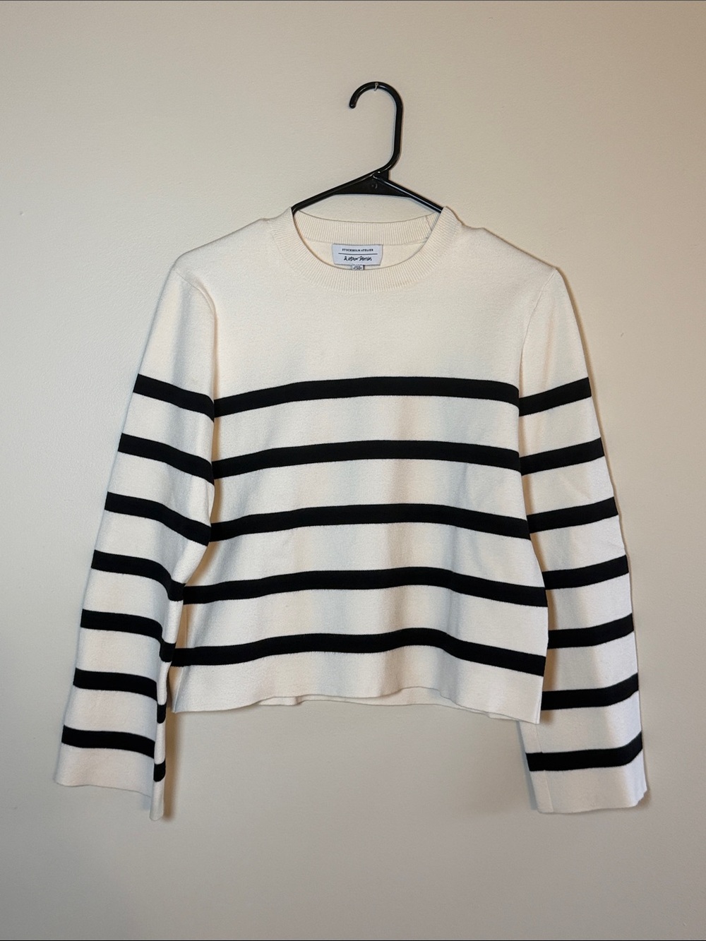 And Other Stories Striped Crew Sweater in Ivory and Black Like New XS
